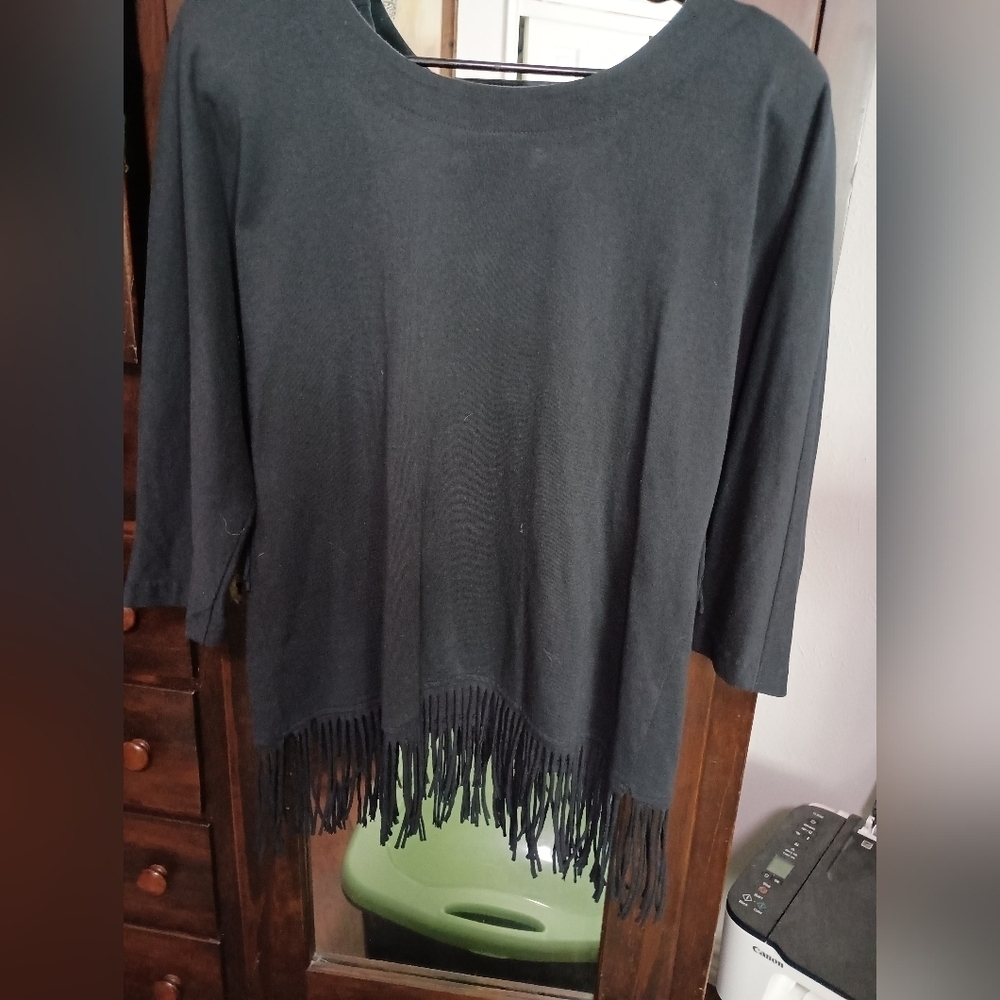 Vintage Set 411 Sportswear Black Fringe Top and Skirt with Button Accents_Med - Picture 5 of 11